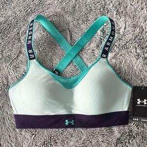 Under Armour Women's Crossback Sports Bra - Teal and Dark Purple